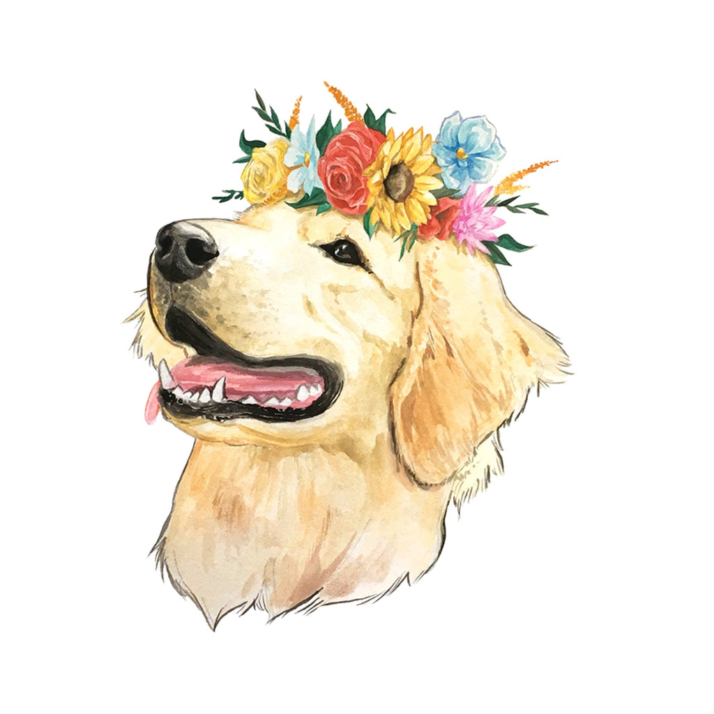 Flower Crown Golden Retriever Sticker - Jersey Border Collars