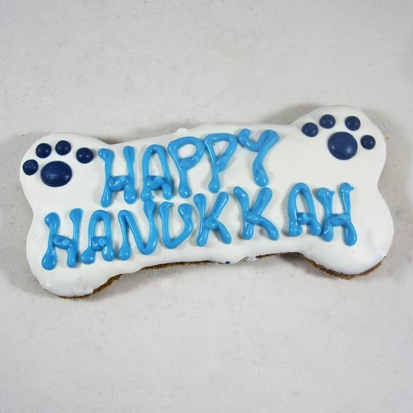 XL Happy Hanukkah Dog Bone Treat - Jersey Border Collars