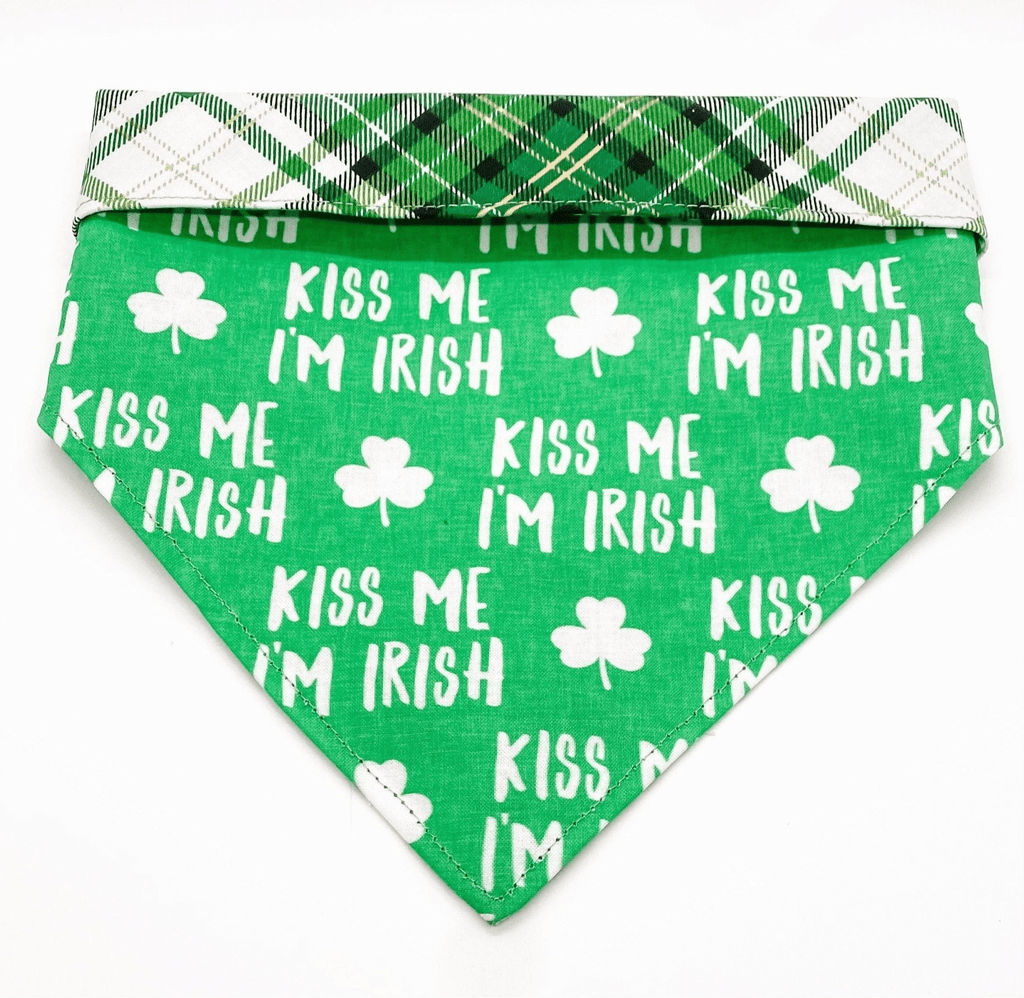 Kiss Me I'm Irish / Plaid Bandana - Reversible - Jersey Border Collars