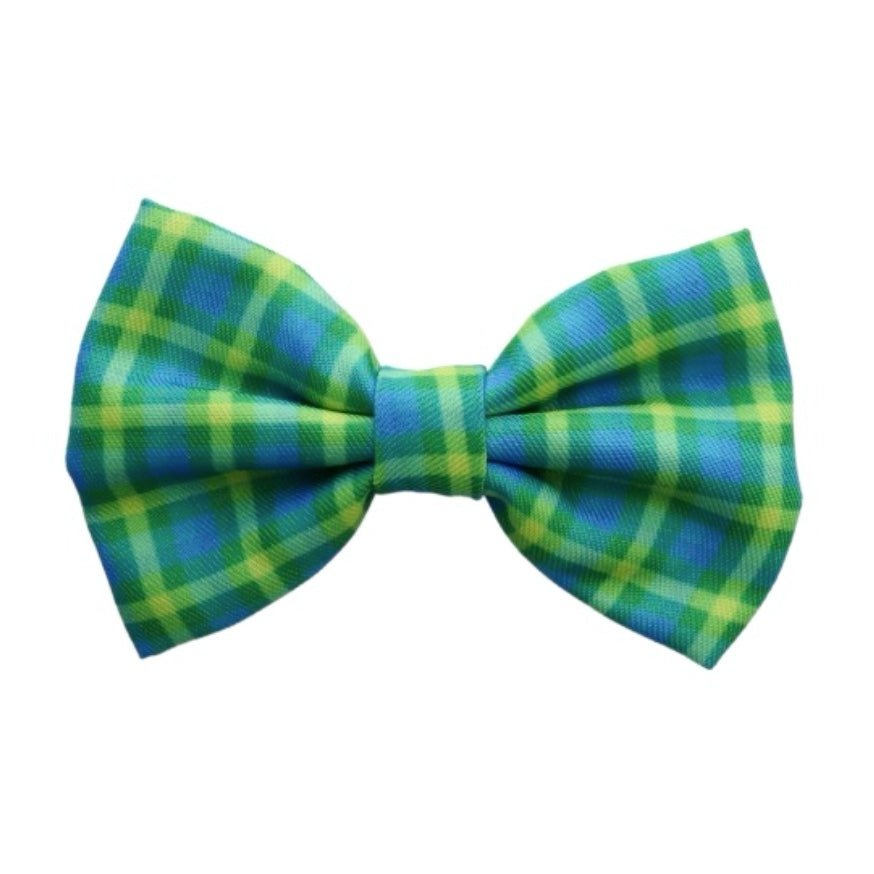 LIME PLAID - Dog Collar Bow Tie - Jersey Border Collars