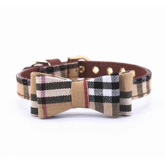 Plaid Bow Tie Dog Collar / Leash Set - Jersey Border Collars