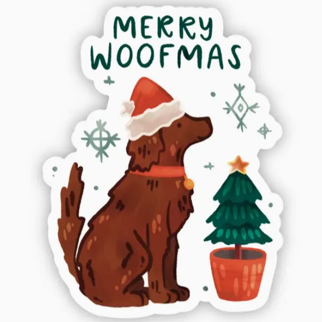 "Merry Woofmas" Cute Dog Sticker - Jersey Border Collars