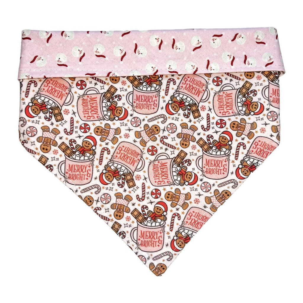 Merry & Bright / Pink Santa Bandana - Reversible - Jersey Border Collars