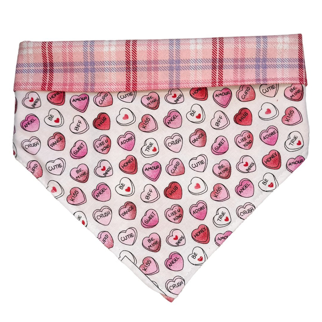 Candy Hearts / Pink Plaid Bandana - Reversible - Jersey Border Collars