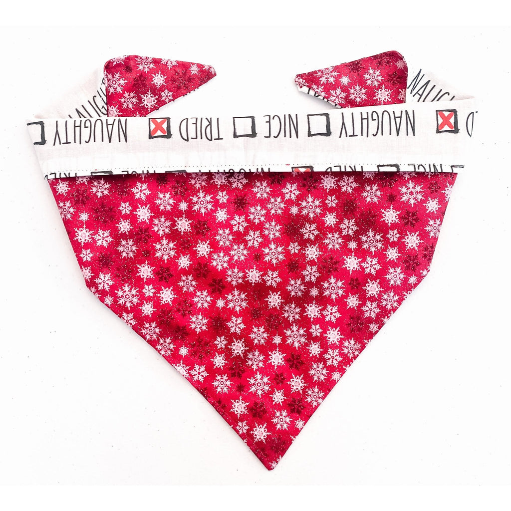 Naughty, Nice, I Tried / Red Snowflake Bandana - Reversible - Jersey Border Collars