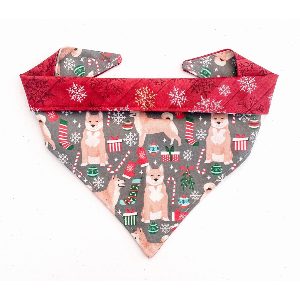 Shiba Inu Christmas / Red Snowflake Bandana - Reversible - Jersey Border Collars