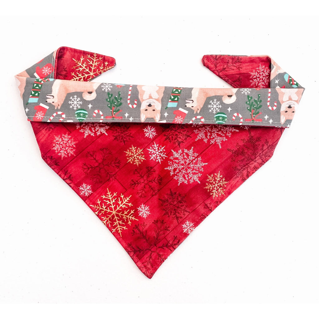 Shiba Inu Christmas / Red Snowflake Bandana - Reversible - Jersey Border Collars