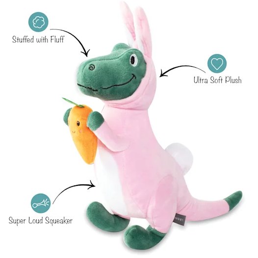 PetShop by Fringe Studio Bunny - Saurus Plush Dog Toy, Large - Jersey Border Collars