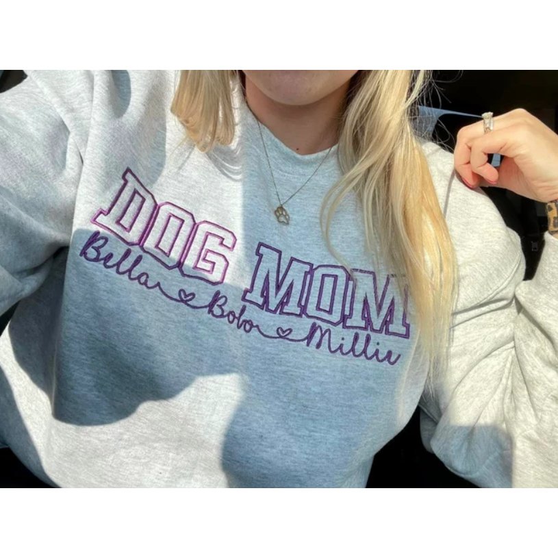 Dog Mom Gray Embroidered Sweatshirt - Jersey Border Collars