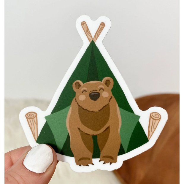 Camping Bear Sticker - Jersey Border Collars