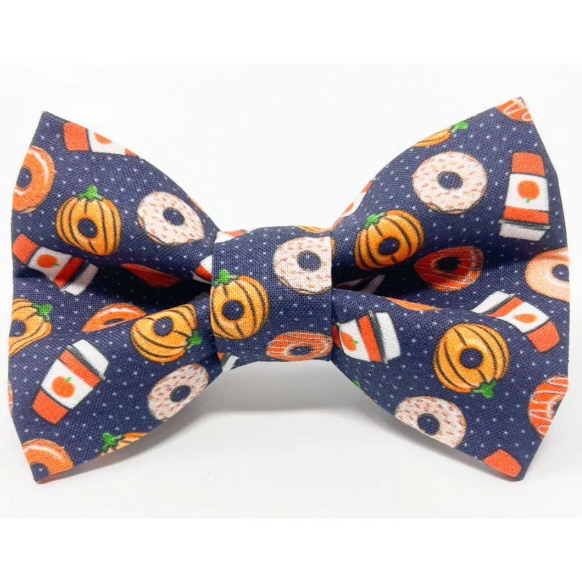 Pumpkin Spice Coffee and Donuts Pet Bow Tie for Fall - Jersey Border Collars