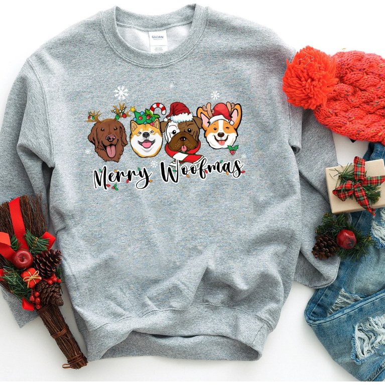 Merry Woofmas Christmas Dogs Sweatshirt - Jersey Border Collars