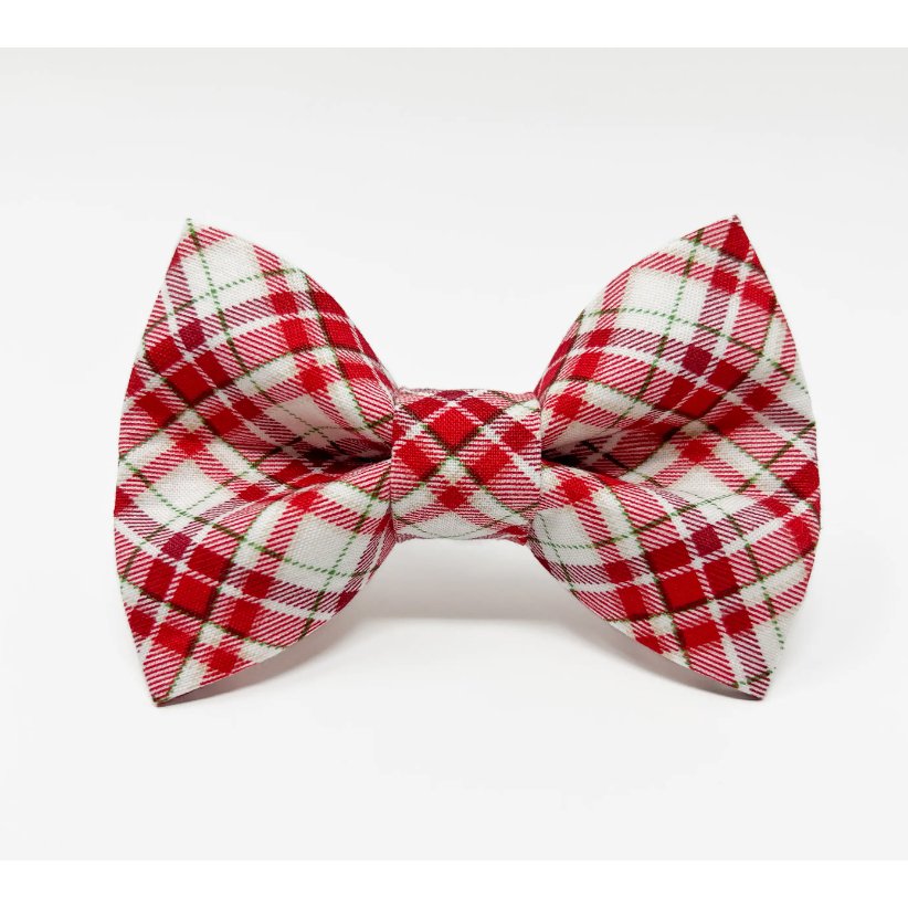 Red Plaid Pet Bow Tie for Winter - Jersey Border Collars