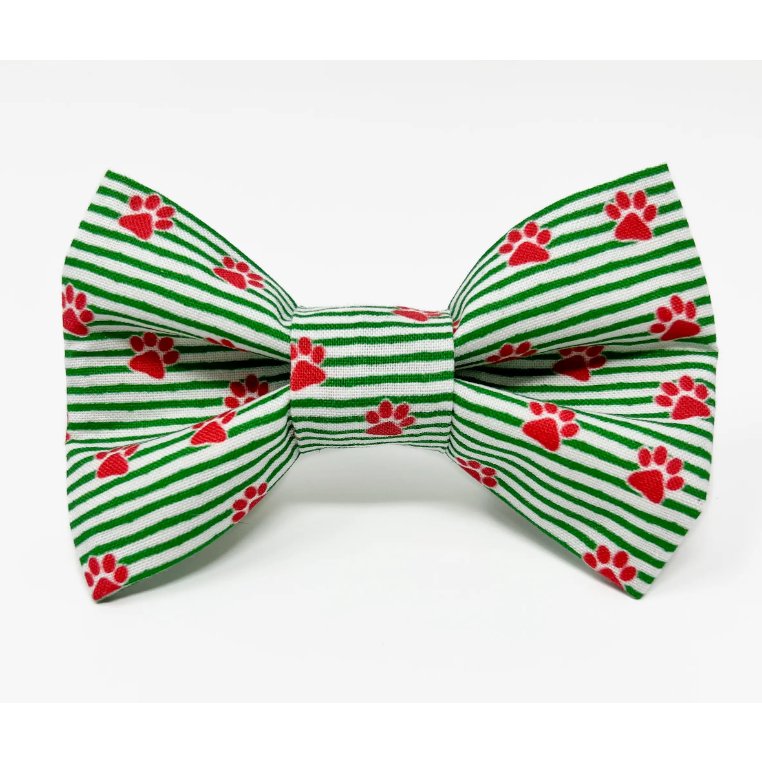 Red and Green Paw Print Pet Bow Tie for Christmas - Jersey Border Collars