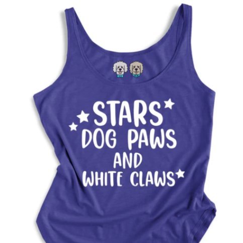 Stars Dog Paws & White Claws - Royal Blue Tank - Jersey Border Collars