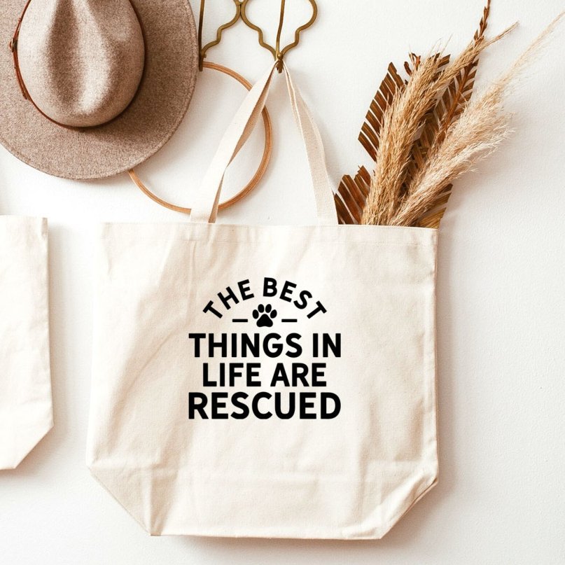 The Best Things in Life are Rescued | Dog Tote Bag, Dog Mom Bag, Dog Toys Tote Bag - Jersey Border Collars