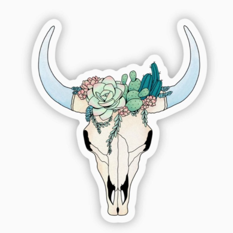 Longhorn Skull with Succulents Sticker - Jersey Border Collars