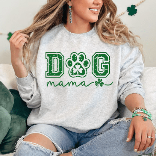 Dog Mama Shamrock Sweatshirt - Jersey Border Collars