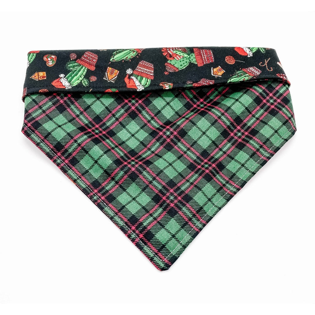 Merry Cactus / Plaid Bandana - Reversible - Jersey Border Collars