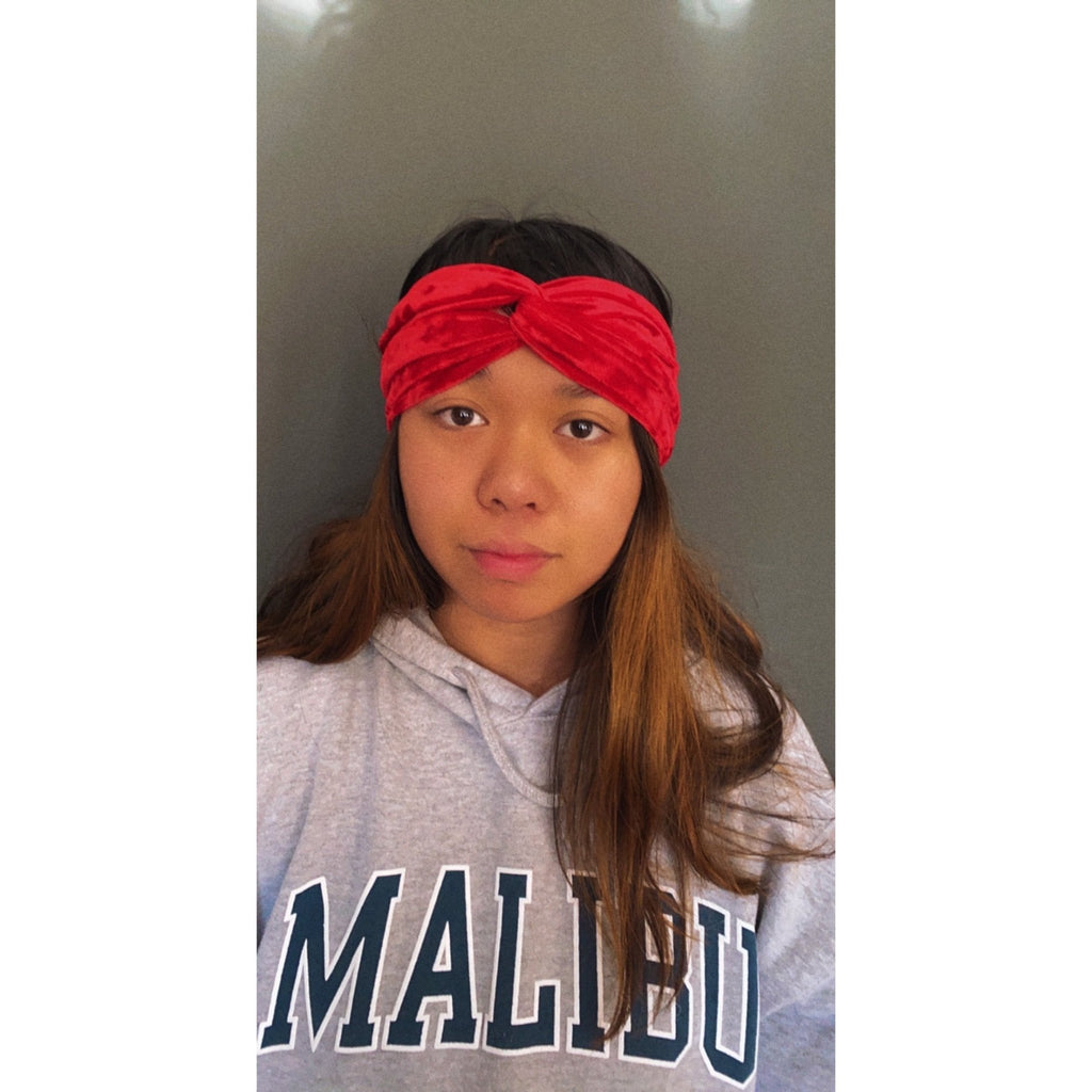 Red Velvet Turban Headband - Jersey Border Collars