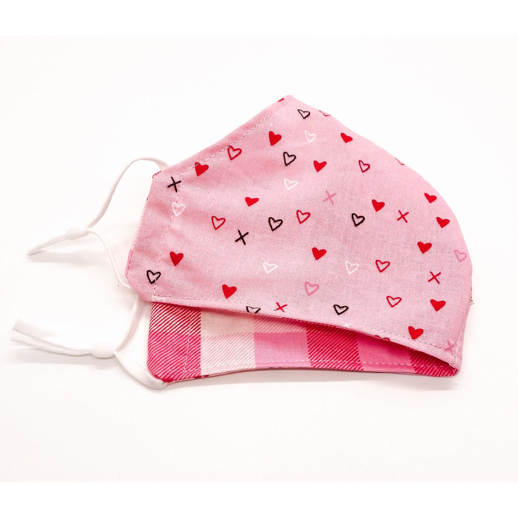 Pink XOXO / Plaid Face Mask w Adjustable Straps - Jersey Border Collars