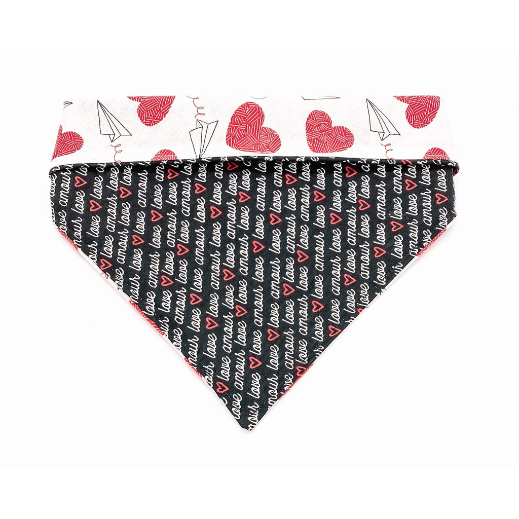 White Paper Airplanes / Love Heart Bandana - Reversible - Jersey Border Collars