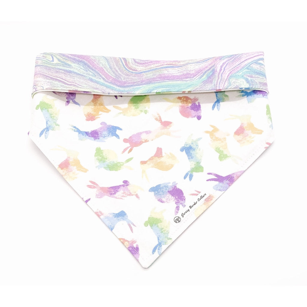 Watercolor Bunnies / Swirls Bandana - Reversible - Jersey Border Collars