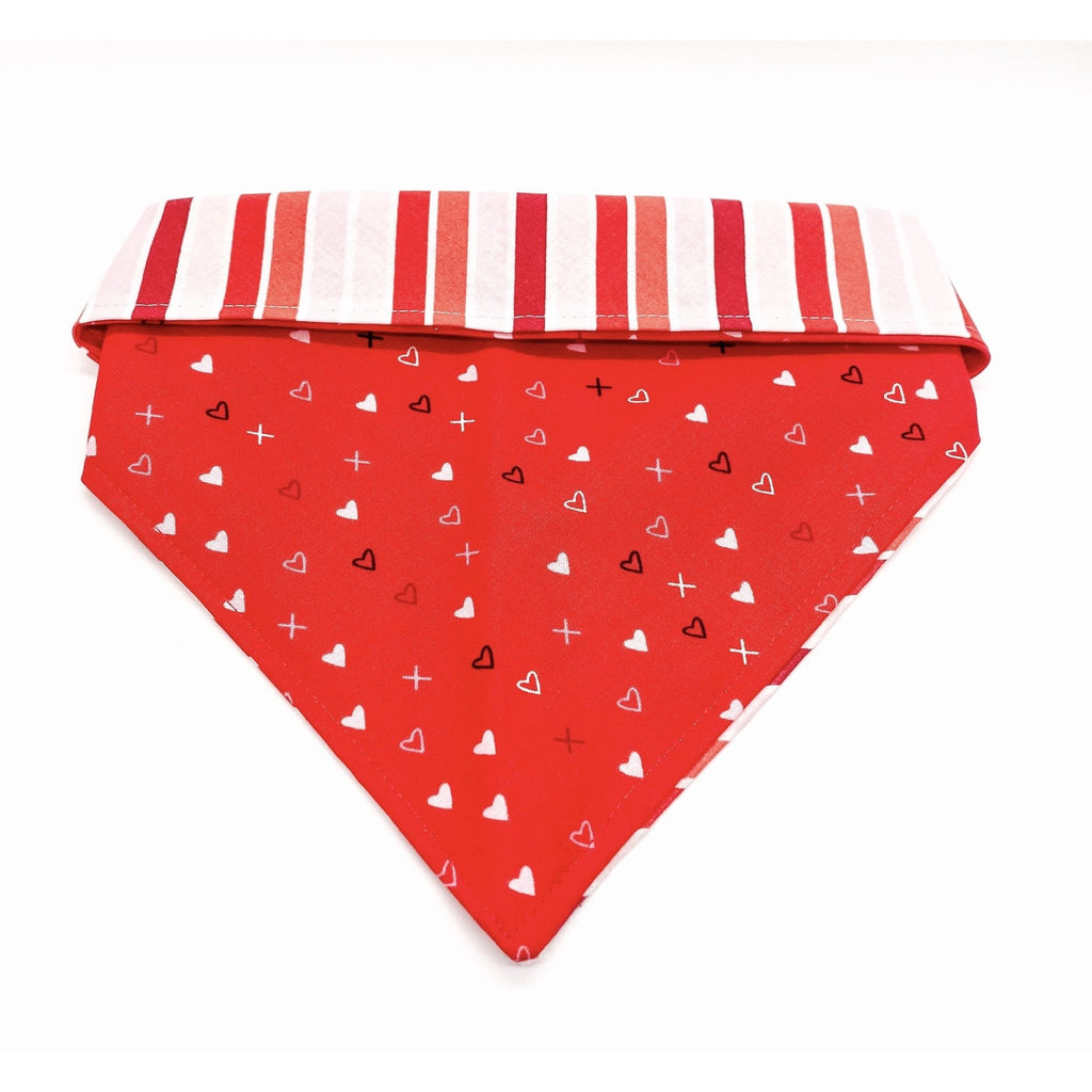 Red XOXO / Stripes Bandana - Reversible - Jersey Border Collars