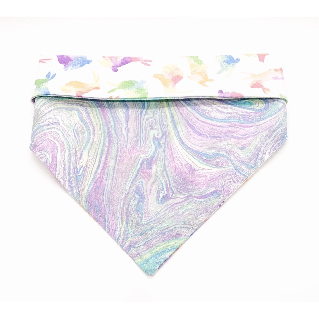 Watercolor Bunnies / Swirls Bandana - Reversible - Jersey Border Collars