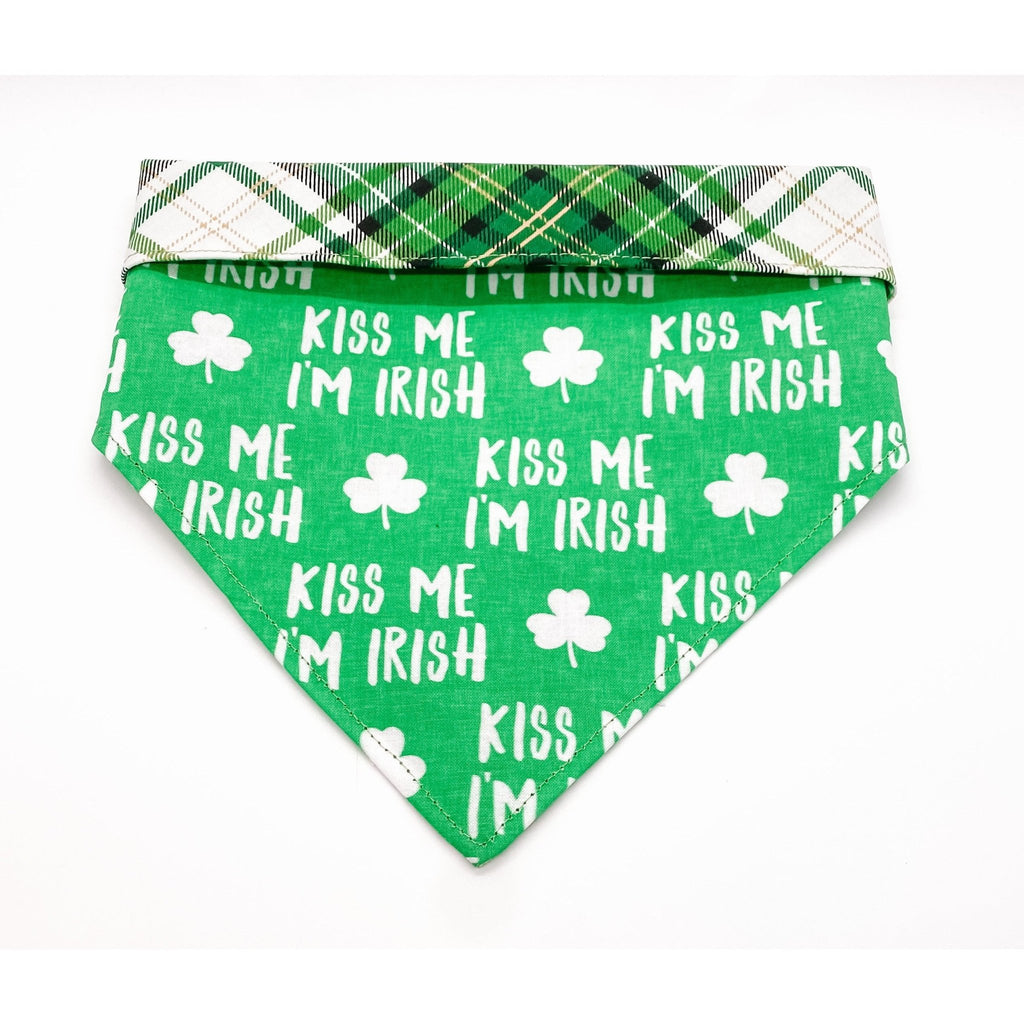 Kiss Me I'm Irish / Plaid Bandana - Reversible - Jersey Border Collars