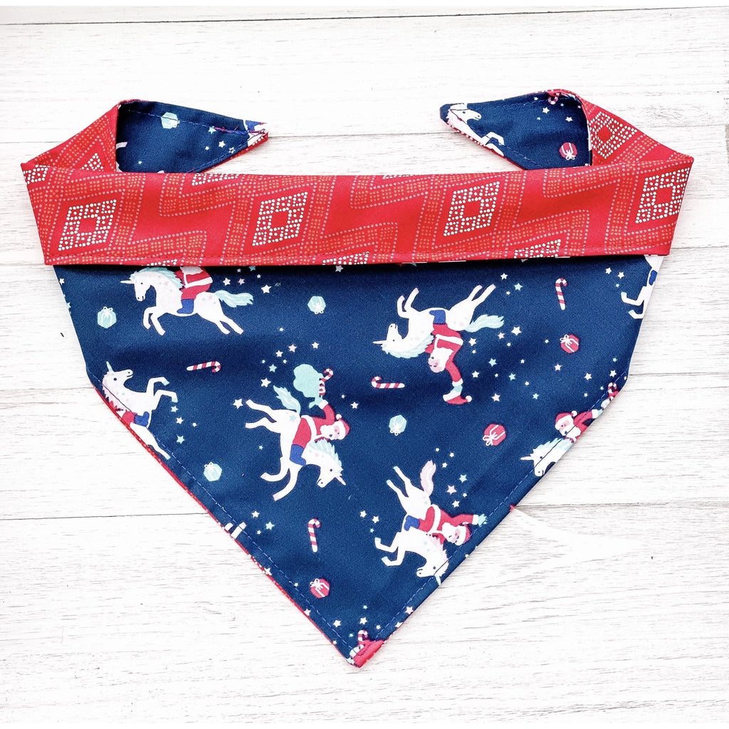 Santa's Unicorn Bandana - Reversible - Jersey Border Collars