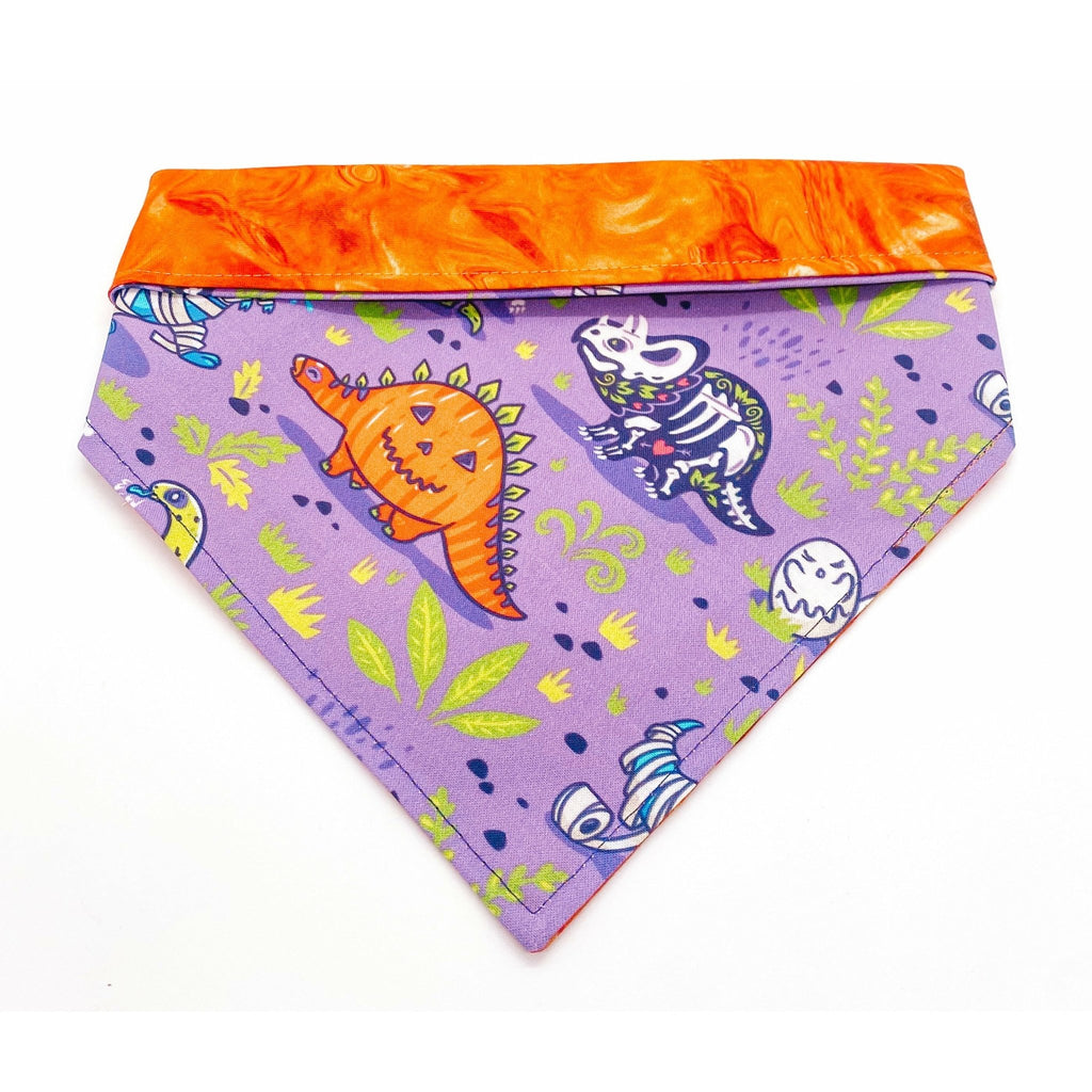 Spooky Scary Skeletons / Lava Bandana - Reversible - Jersey Border Collars