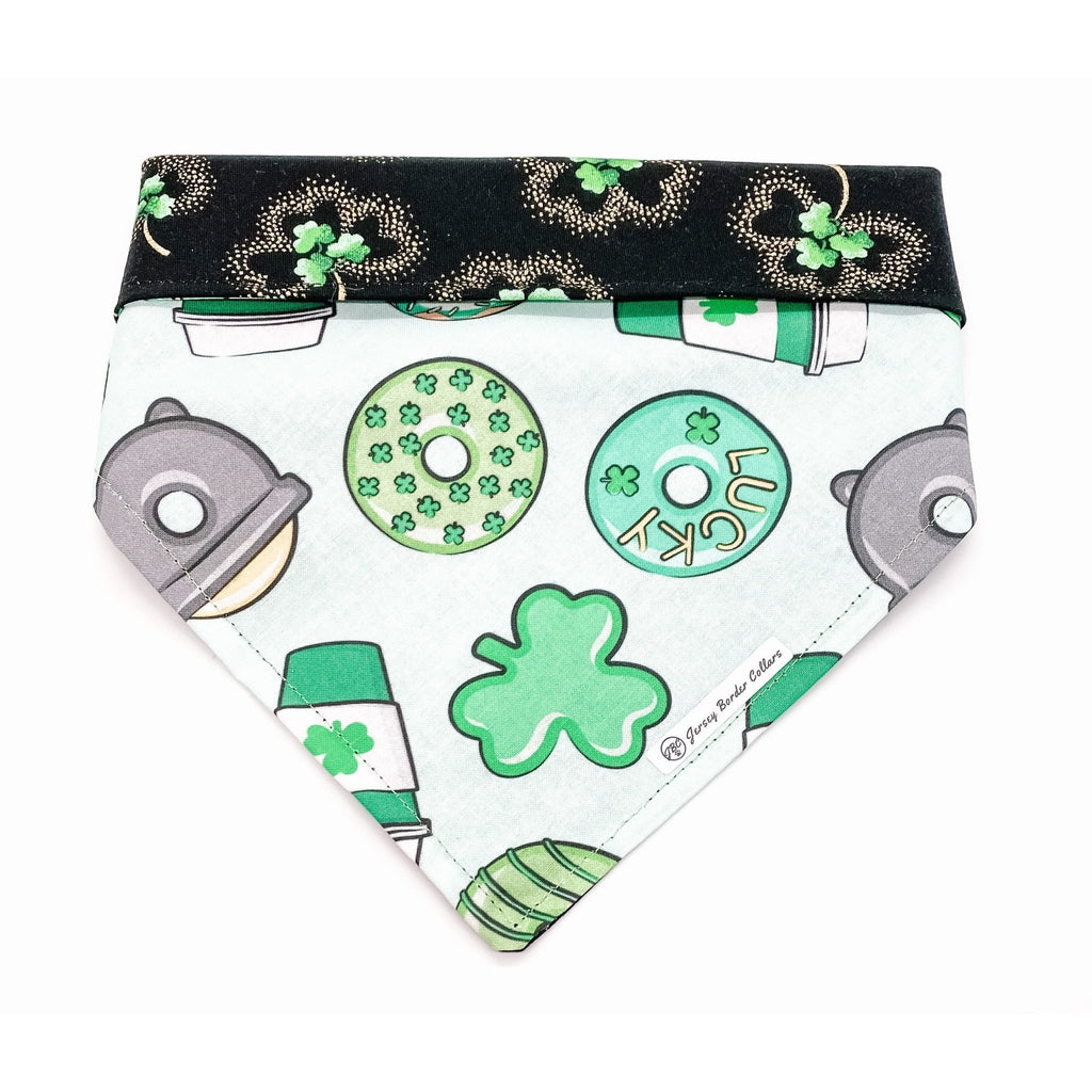 St. Patty's Day Donuts & Coffee / Clover Bandana - Reversible - Jersey Border Collars