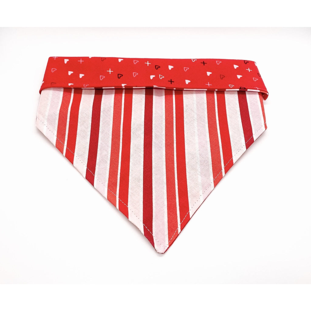 Red XOXO / Stripes Bandana - Reversible - Jersey Border Collars