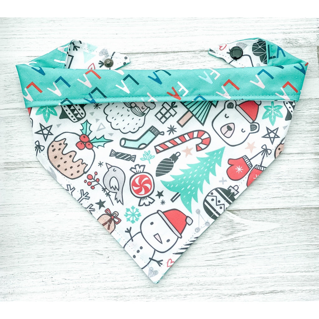 Fa La La / Doodle Snowman Bandana - Reversible - Jersey Border Collars