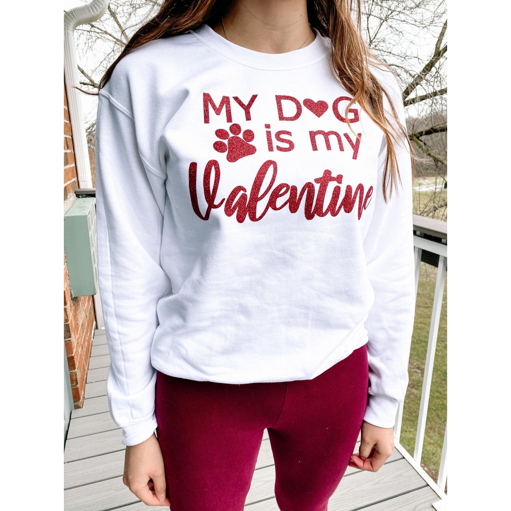 My Dog is my Valentine White Crewneck Sweatshirt - Jersey Border Collars