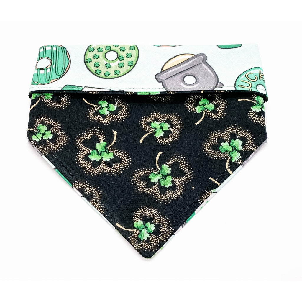 St. Patty's Day Donuts & Coffee / Clover Bandana - Reversible - Jersey Border Collars