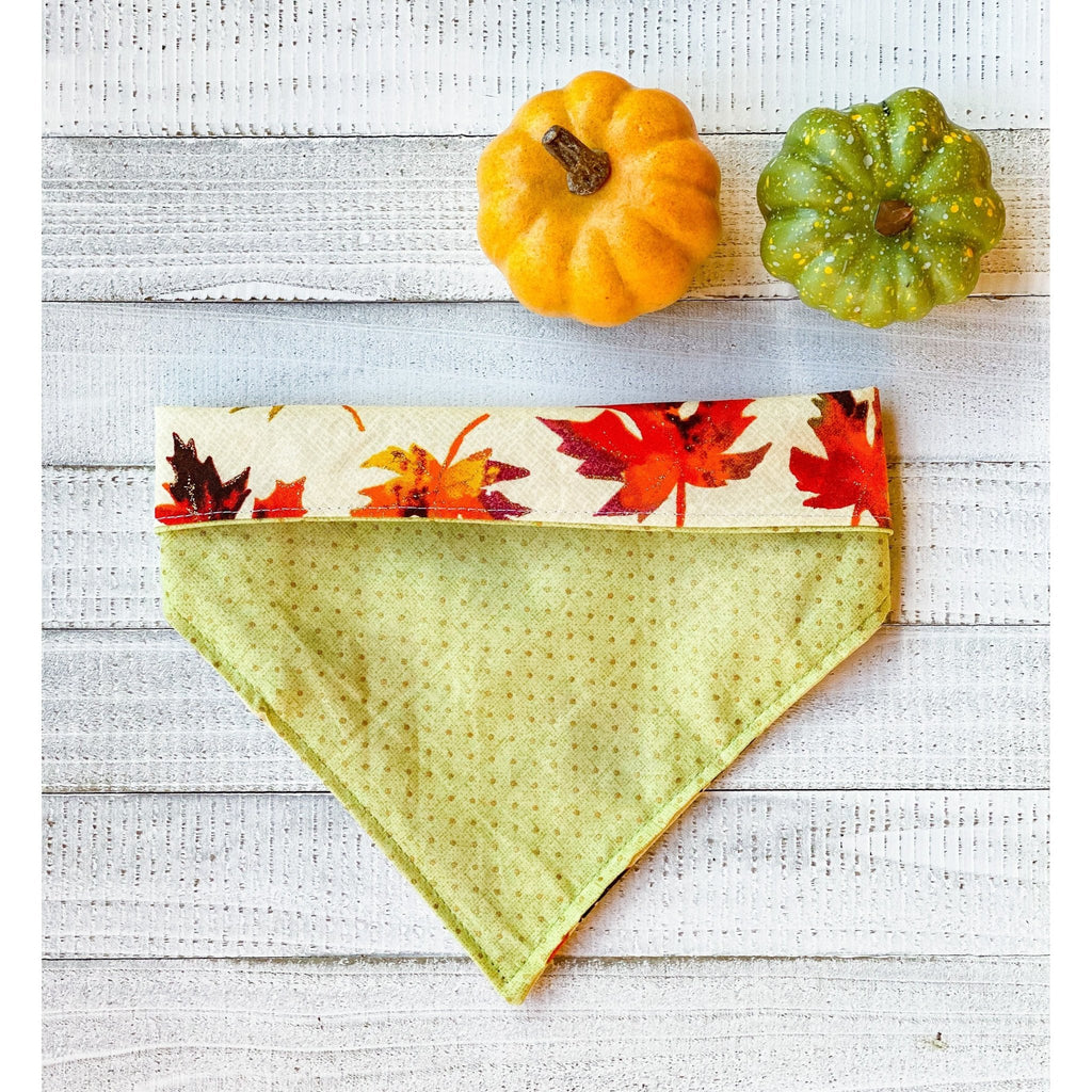 Autumn Foliage / Green Polka - dot Bandana - Reversible - Jersey Border Collars