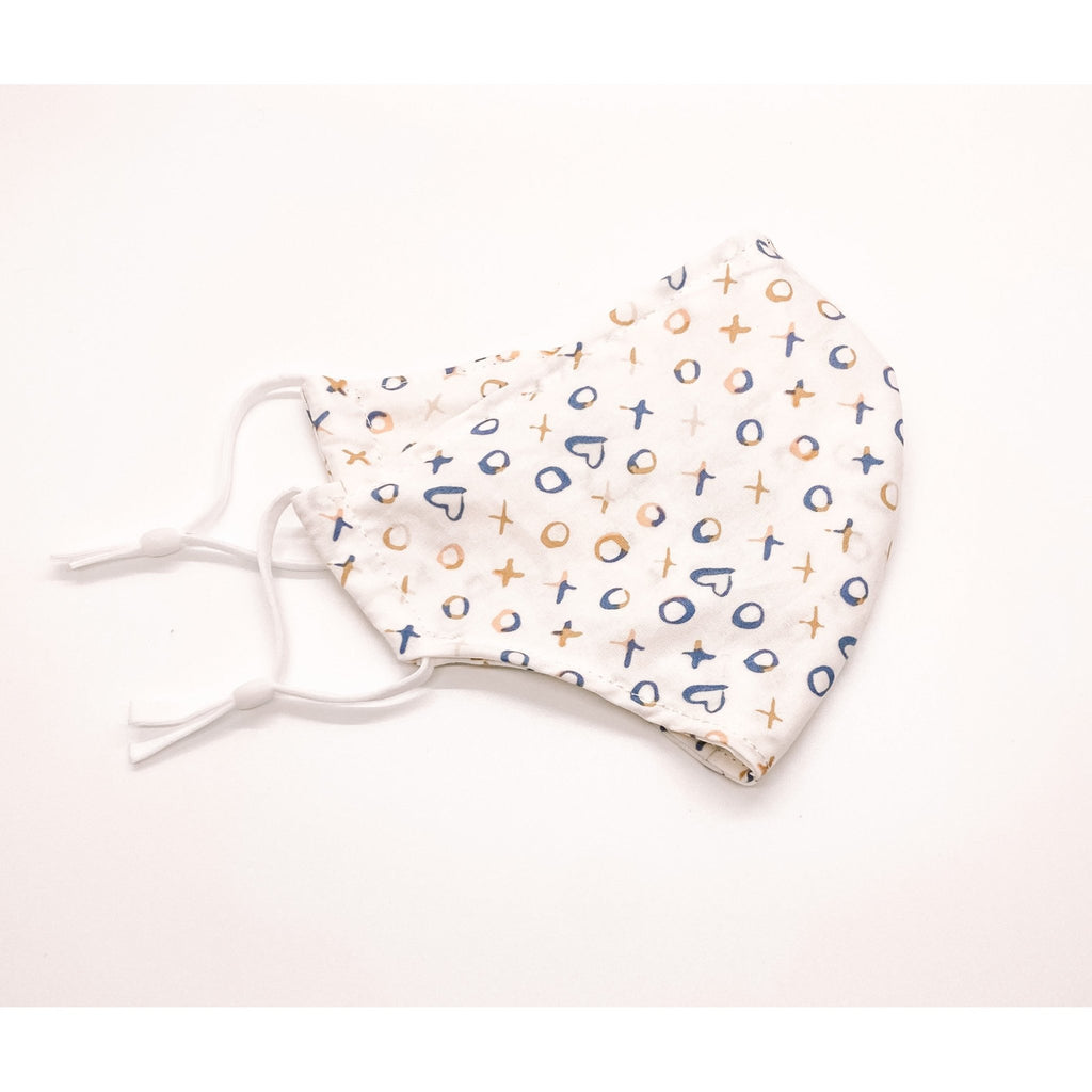 White / Blue XOXO Face Mask w Adjustable Straps - Jersey Border Collars