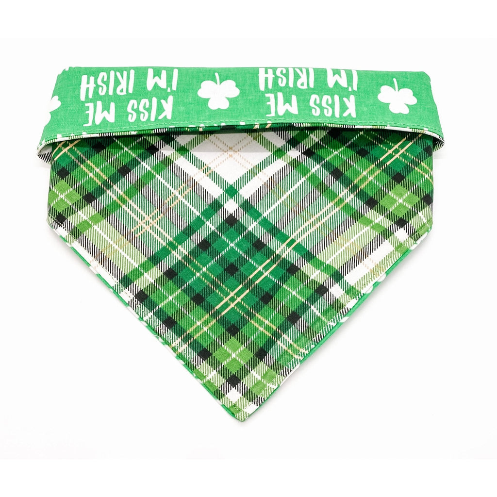 Kiss Me I'm Irish / Plaid Bandana - Reversible - Jersey Border Collars