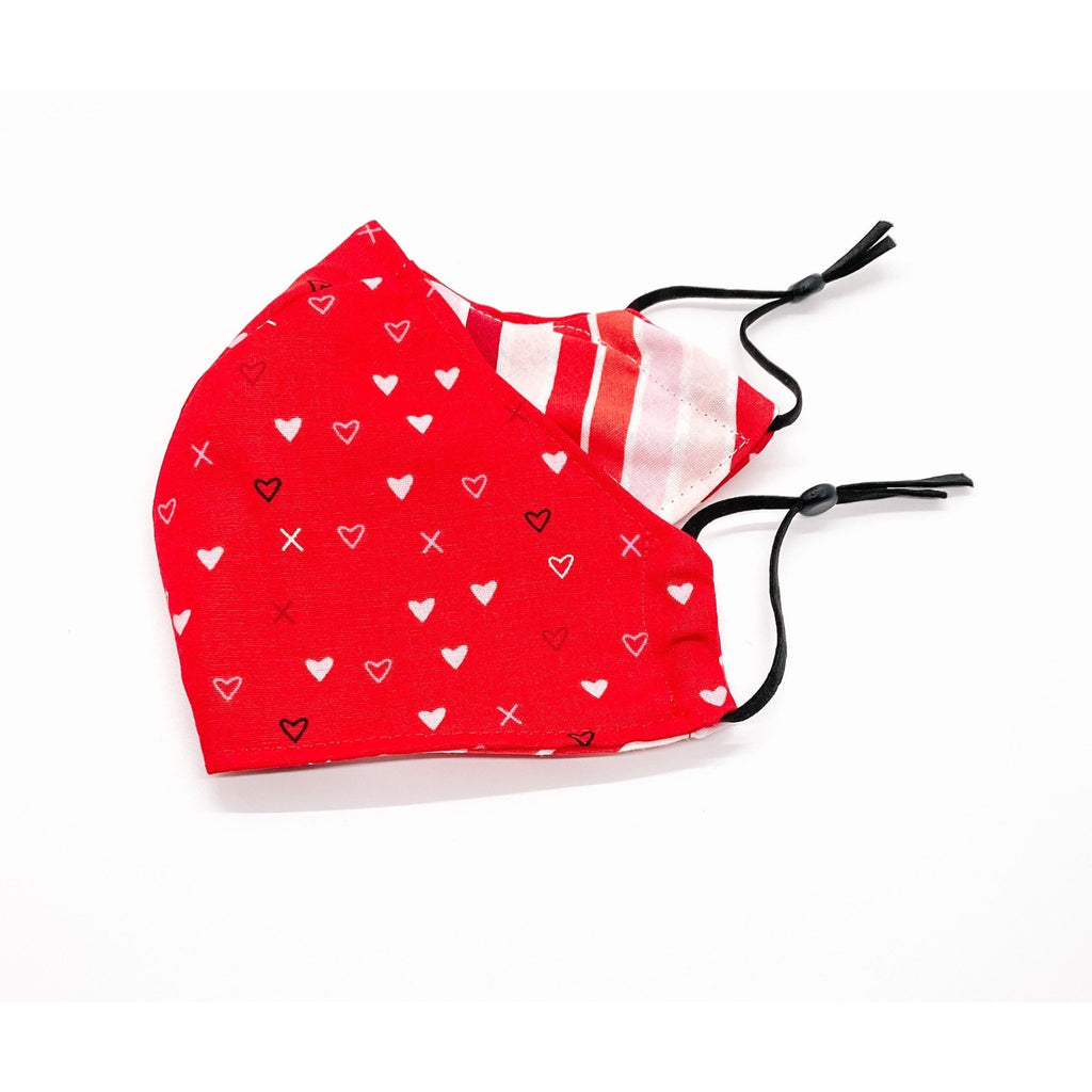 Red XOXO / Stripes Face Mask w Adjustable Straps - Jersey Border Collars