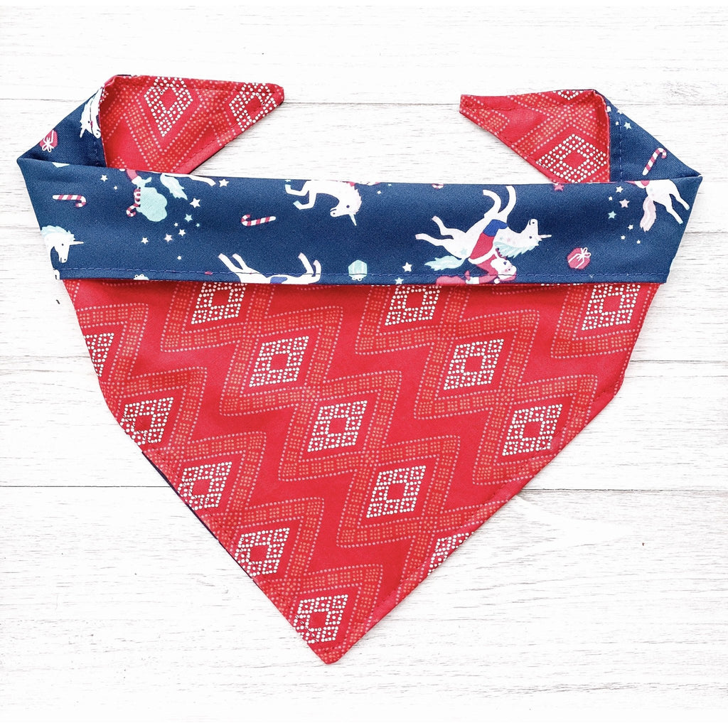 Santa's Unicorn Bandana - Reversible - Jersey Border Collars