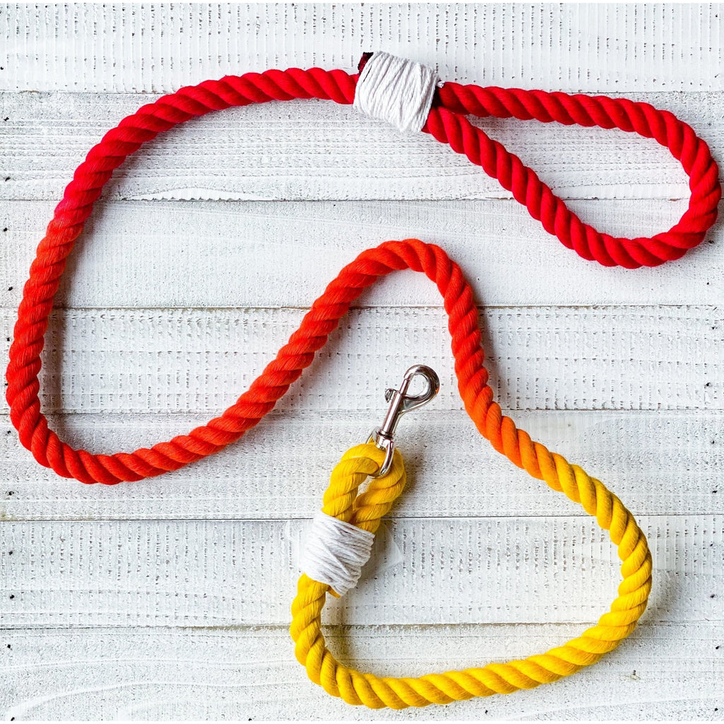 Red Orange Ombré Rope Leash - Jersey Border Collars