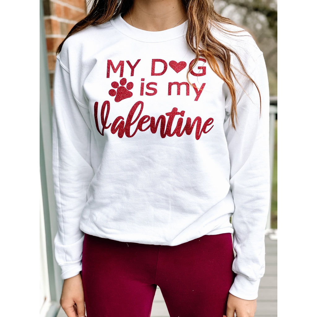 My Dog is my Valentine White Crewneck Sweatshirt - Jersey Border Collars