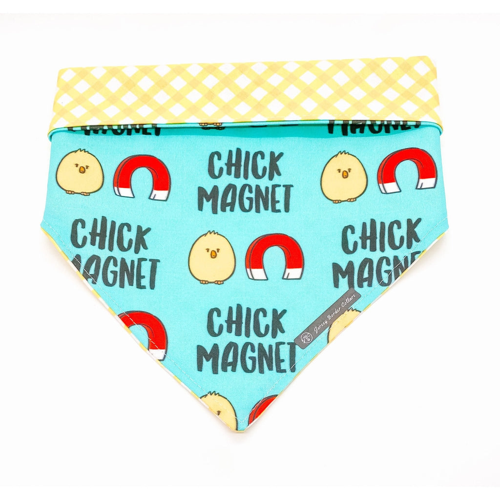 Chick Magnet / Yellow Plaid Bandana - Reversible - Jersey Border Collars