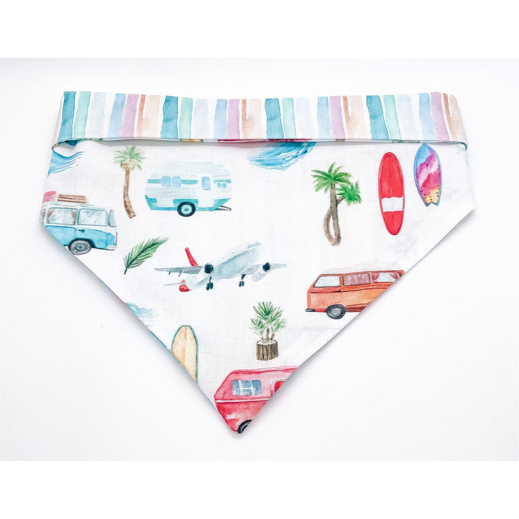 Vacation Vibes / Pastel Stripes Bandana - Reversible - Jersey Border Collars