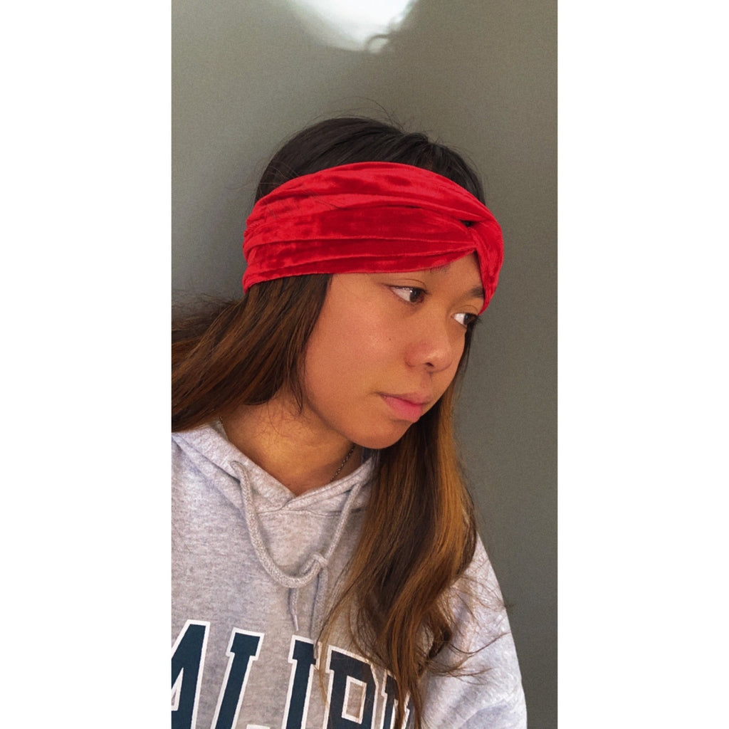 Red Velvet Turban Headband - Jersey Border Collars